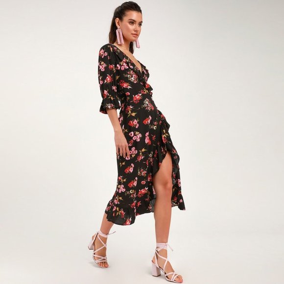 MAJE Rosetina Floral  Ruffle Wrap Dress - Picture 2 of 8